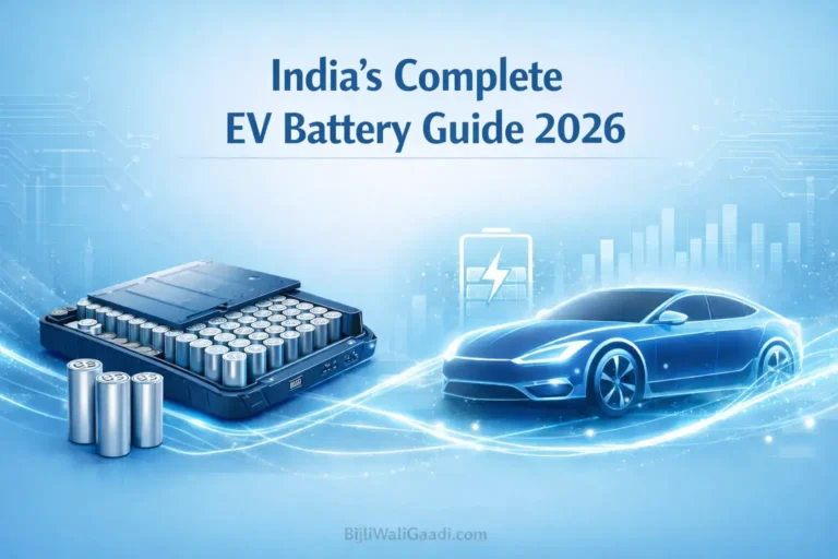 Cover image of “India’s Complete EV Guide 2026 by BijliWaliGaadi.com. Alll about the EV Battery
