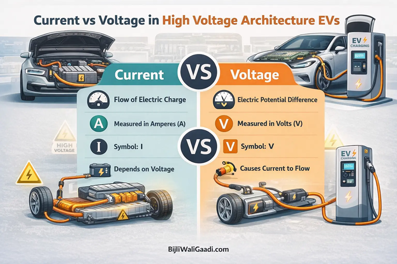 Current vs Voltage in EV battery architecture by BijliWaliGaadi. 400V vs 800V EV Architecture 