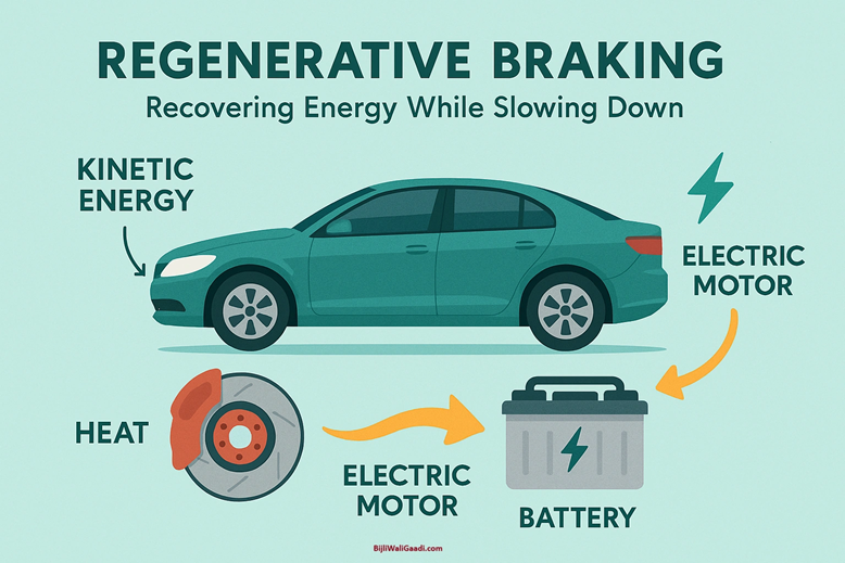 Regenerative braking in an EV. Explained by BijliWaliGaadi.com.