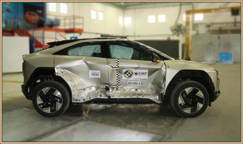 Mahindra BE 6 Bharat NCAP crash test image for Mahindra BE 6 vs MG Windsor EV vs Hyundai Creta Electric 2026 safety and mid-size EV comparison India