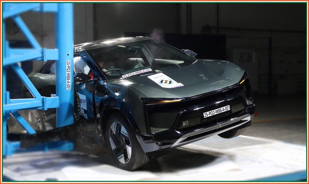 Mahindra BE 6 Bharat NCAP crash test image for Mahindra BE 6 vs MG Windsor EV vs Hyundai Creta Electric 2026 safety and mid-size EV comparison India