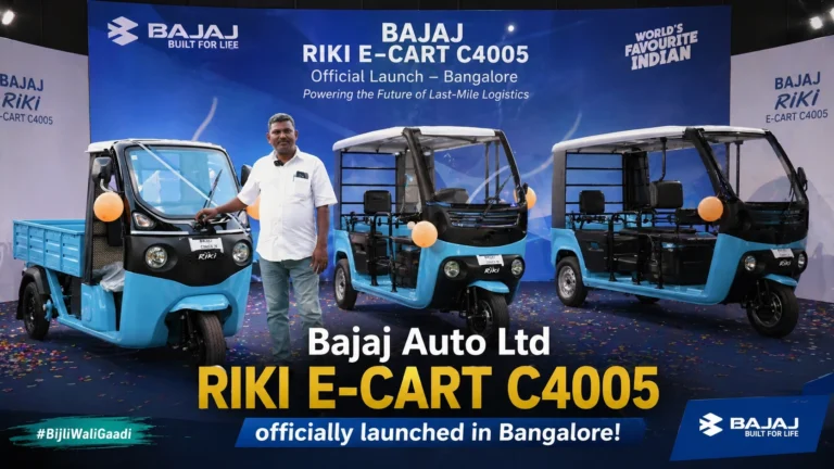 Bajaj Auto RIKI E-Cart C4005 officially launched in Bangalore at a corporate event showcasing the new electric cargo three-wheeler.