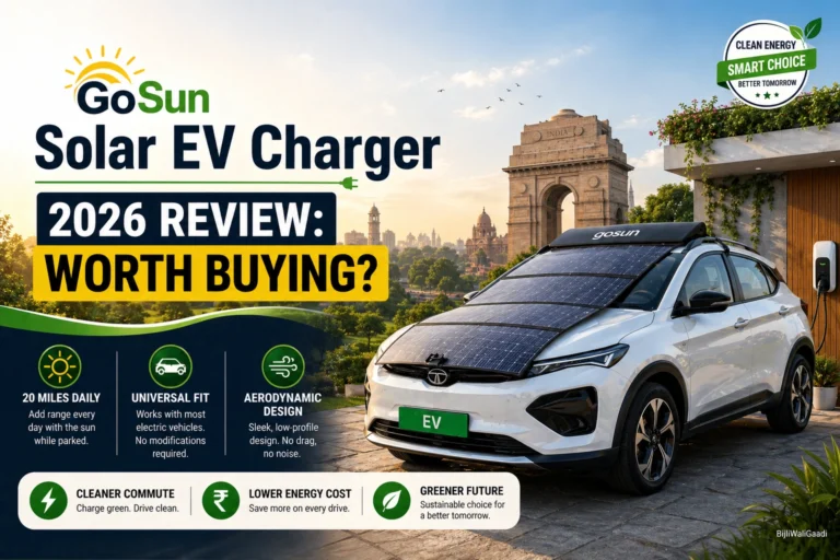 GoSun Solar EV Charger review 2026 on electric SUV in India with solar roof charging system