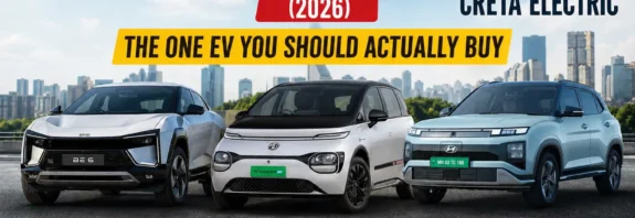 Mahindra BE 6 vs MG Windsor EV vs Hyundai Creta Electric 2026 featured image showing three electric SUVs in India for mid-size EV comparison and real-world range analysis -by BijliWaliGaadi