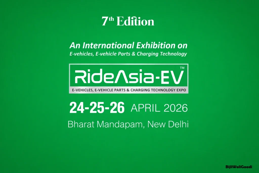 RideAsia EV 2026 occupies Hall No. 5 at Bharat Mandapam Convention Centre, Pragati Maidan, New Delhi — inaugurated in 2023 and now India's largest and most modern convention facility. 