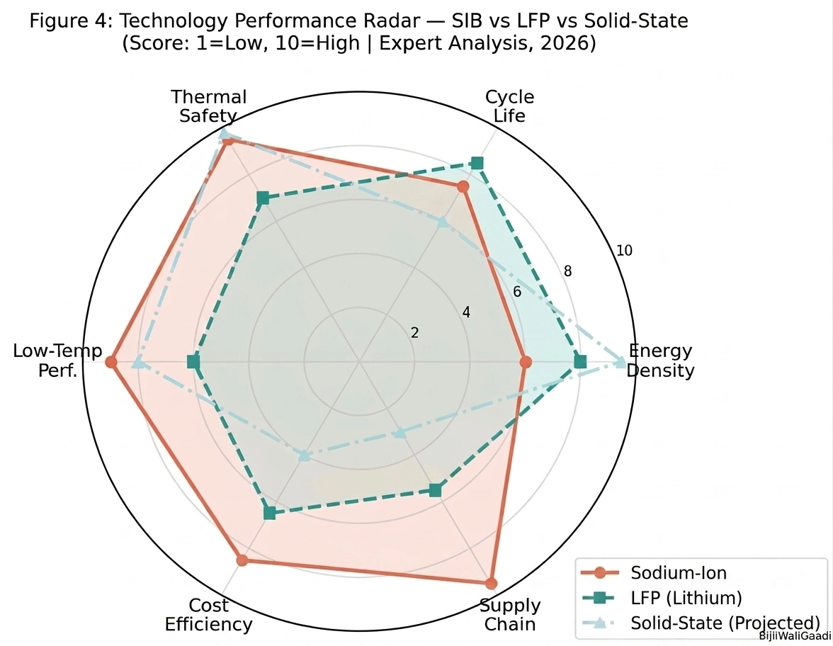 Na-ion Battery | Sodium-ion battery : Technology Performance Radar — Sodium-Ion vs LFP vs Solid-State