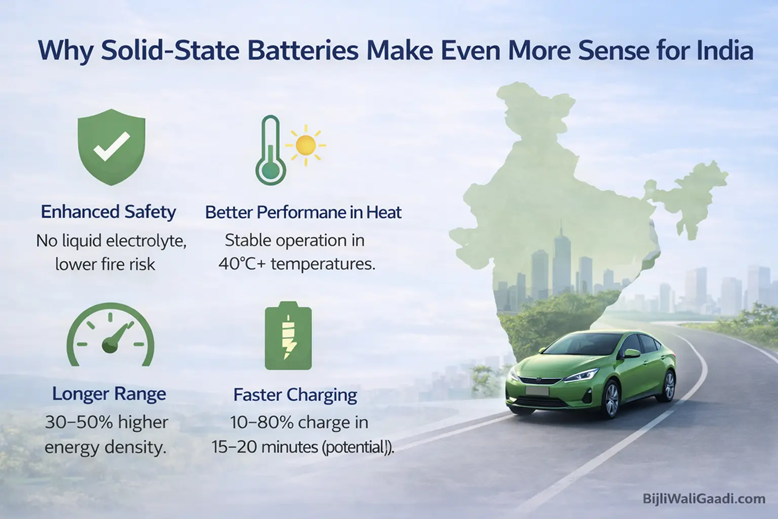 solid state battery benefits India heat safety EV conditions