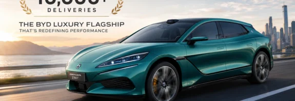 Denza Z9 GT luxury electric shooting brake with BYD e³ platform showcasing 1,140 hp tri-motor performance and 10,000 delivery milestone