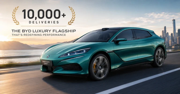 Denza Z9 GT luxury electric shooting brake with BYD e³ platform showcasing 1,140 hp tri-motor performance and 10,000 delivery milestone