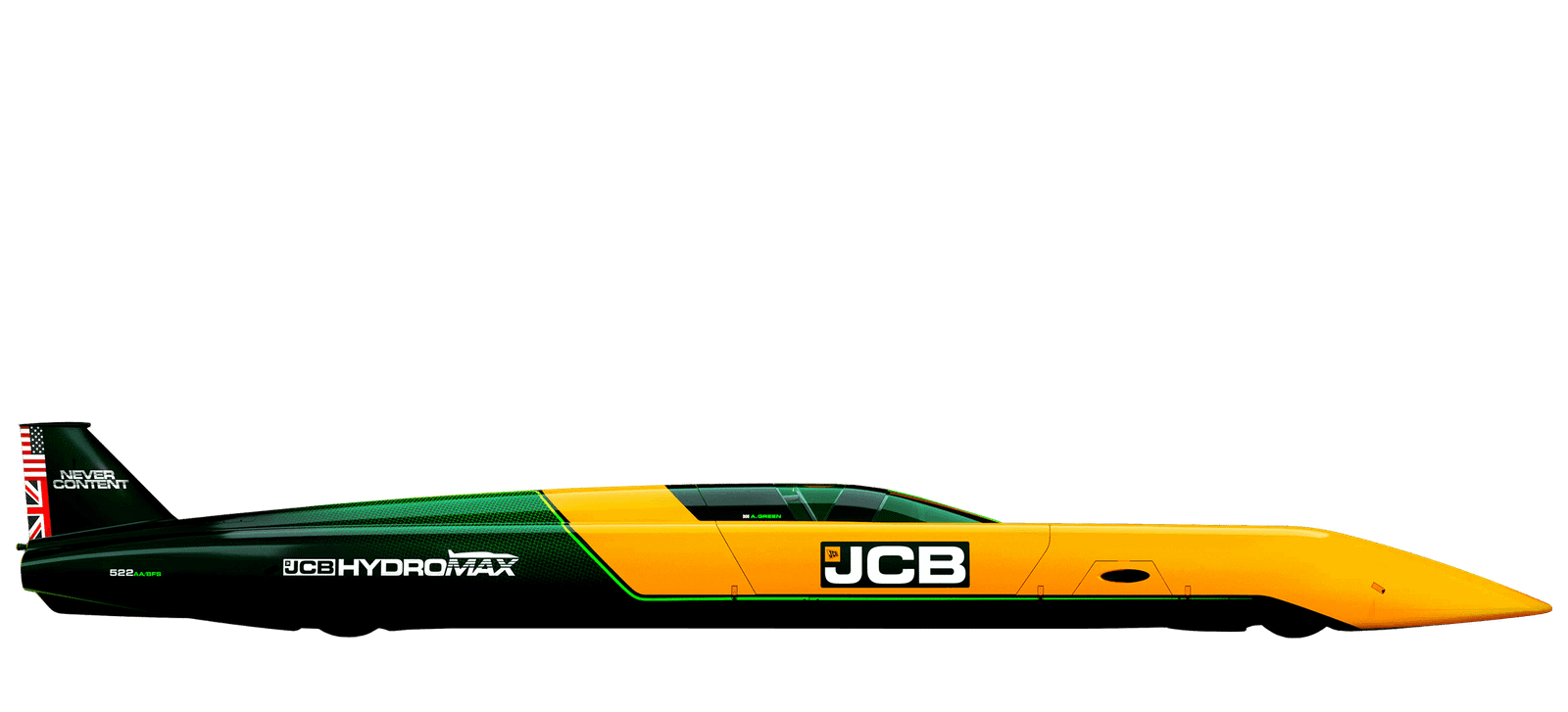 JCB Hydromax hydrogen-powered landspeed record streamliner racing at high speed