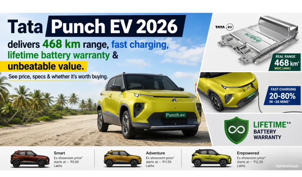 Tata Punch EV 2026 electric SUV with 468 km range and fast charging feature