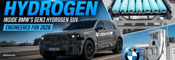 BMW iX5 Hydrogen SUV with hydrogen fuel-cell powertrain and refueling station, showcasing BMW's 2028 hydrogen vehicle technology with 750 km range and 5-minute refueling.