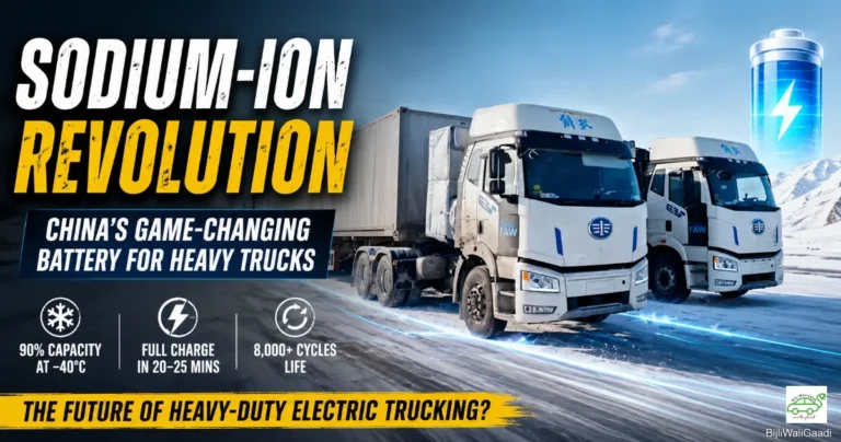 FAW Jiefang sodium-ion electric trucks powered by HiNa Battery technology showcasing cold-weather performance, ultra-fast charging, and long-life battery innovation for heavy-duty transport.