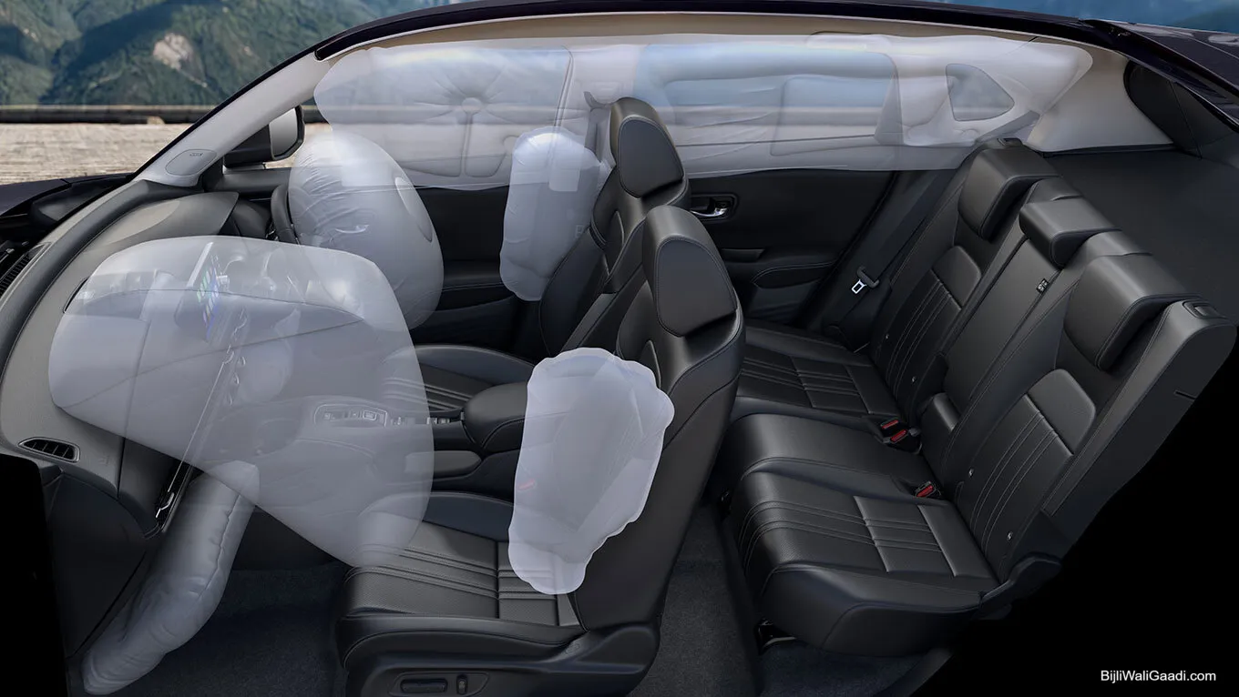 Honda ZR-V 8-airbag system (dual front, front-side, curtain, and knee airbags)
