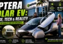 Aptera Solar EV featured image showing the three-wheeled solar electric vehicle outside Aptera headquarters with the headline "Aptera Solar EV: Range, Tech & Reality", highlighting solar charging, 400+ mile range, ultra-efficient design, and advanced aerodynamic technology.
