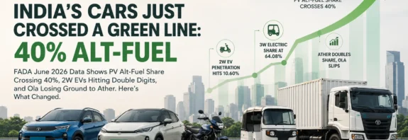 FADA June 2026 EV sales infographic showing India crossing 40% alternative-fuel vehicle share.