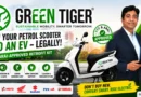 Green Tiger petrol-to-electric scooter conversion kit for Hero, Honda, Suzuki, TVS and Yamaha scooters with company founder and converted electric scooter displayed in the featured image.
