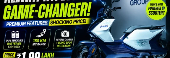 Keeway Hypevolt-R electric scooter showcased at launch featuring 180 km range, dual removable batteries, ADAS safety, and ₹1.99 lakh price in India.