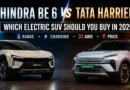Mahindra BE 6 vs Tata Harrier EV comparison featured image showing both electric SUVs side by side with range, charging, AWD, and price comparison for India 2026.