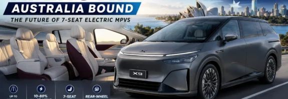 XPENG X9 Australia electric MPV with luxury seven-seat interior, 580km WLTP range, 800V fast charging and premium family EV showcased for the Australian market.