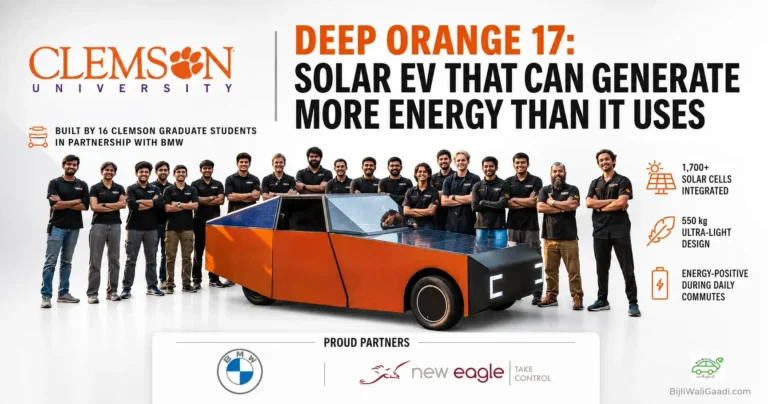 Clemson University Deep Orange 17 solar EV prototype with its student engineering team, highlighting integrated solar panels, lightweight design and BMW partnership.