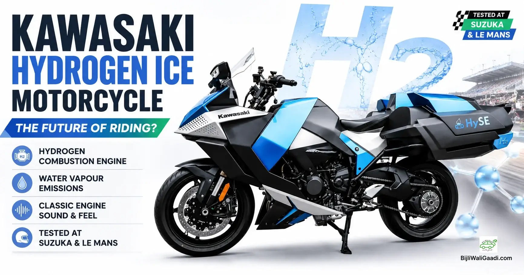 Kawasaki hydrogen-powered ICE motorcycle with HySE hydrogen technology