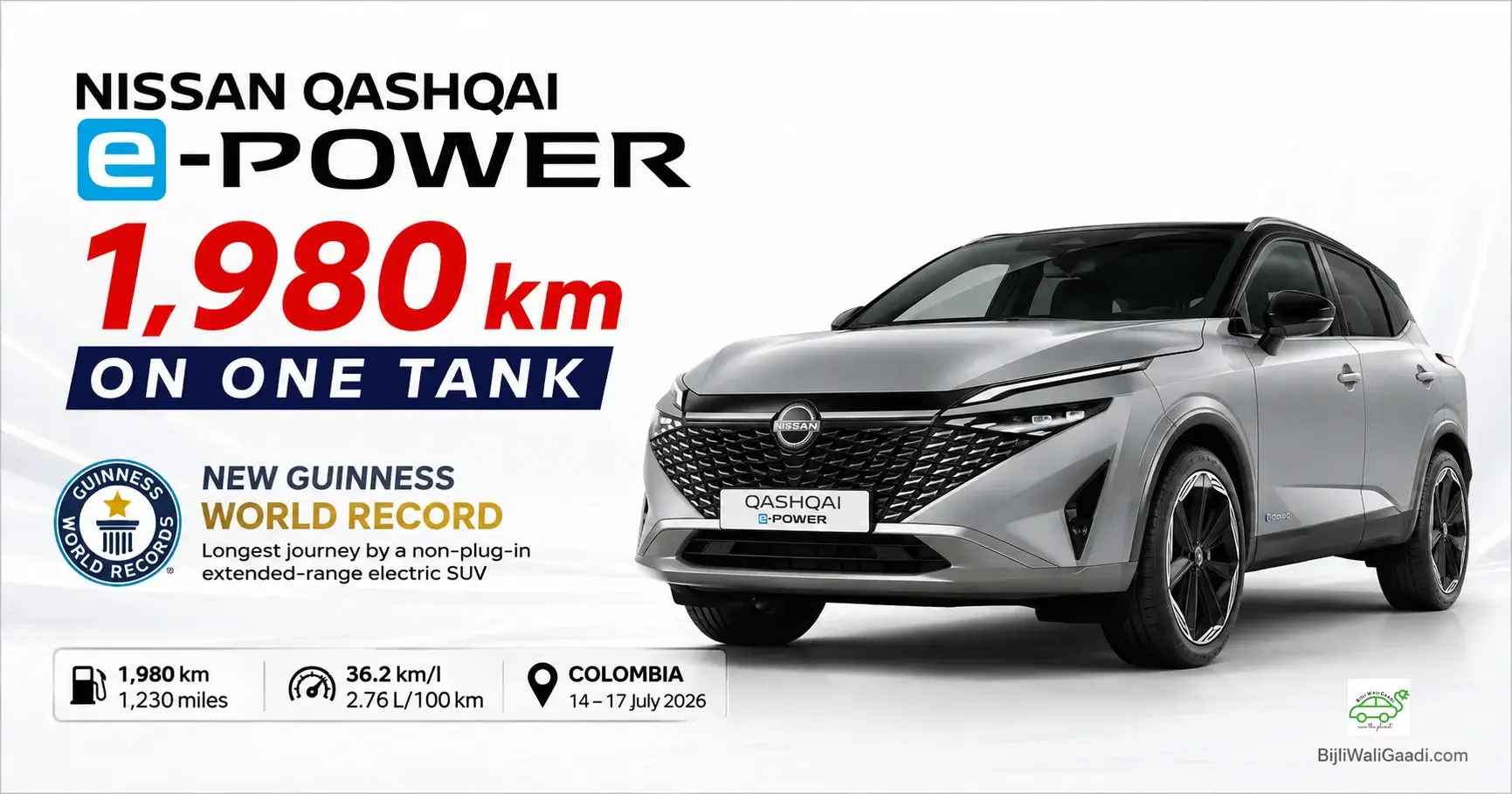 Nissan Qashqai e-POWER hybrid SUV sets Guinness World Record by travelling 1,980 km on one tank of petrol