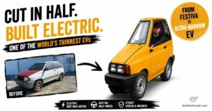 This Ford Festiva Was Cut in Half to Become One of the World’s Thinnest EVs