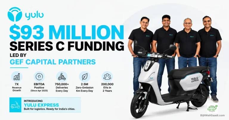 Yulu $93 million Series C funding announcement featuring Yulu electric scooters and company team