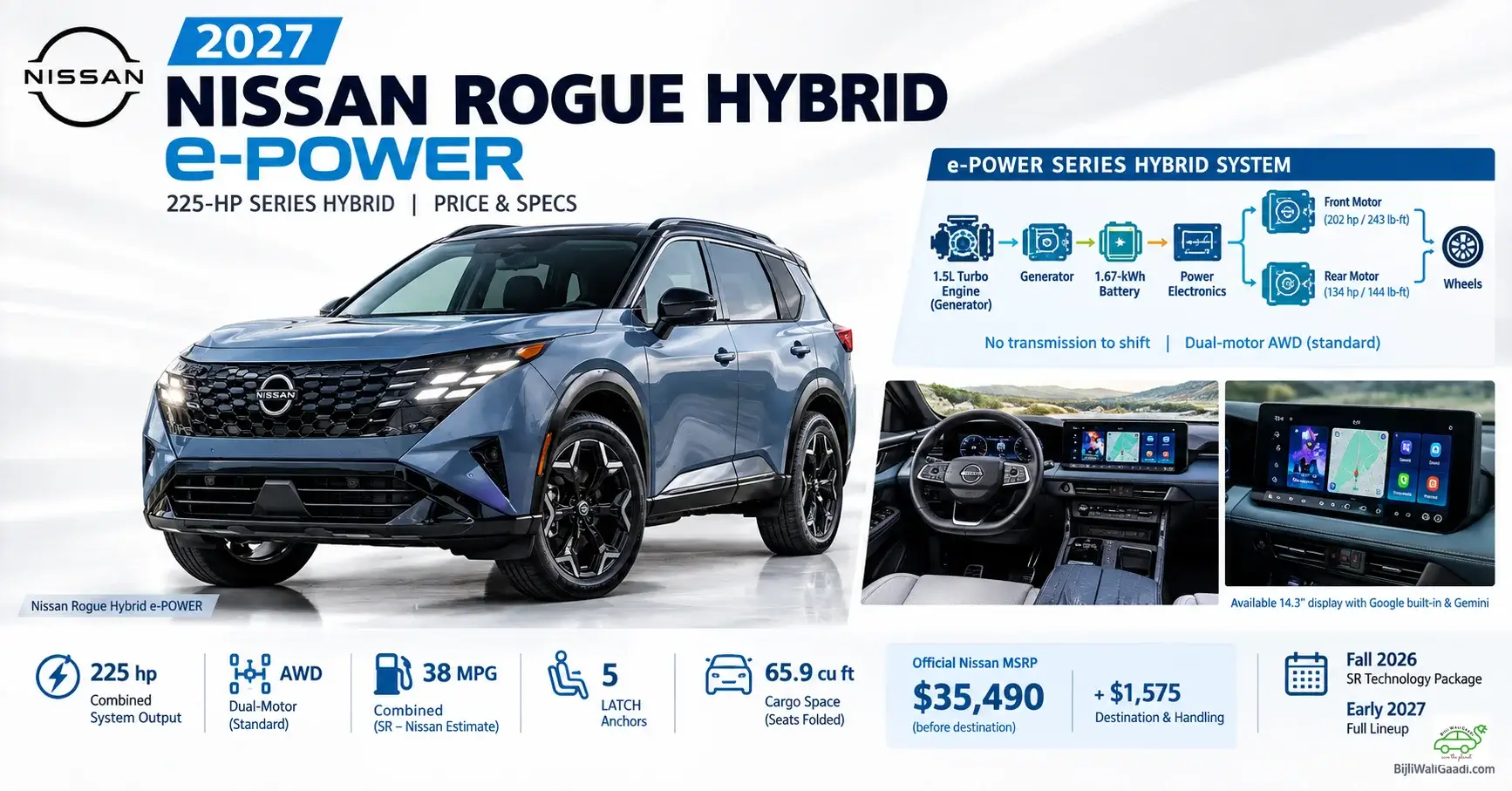 2027 Nissan Rogue Hybrid SR AWD, front three-quarter exterior view
