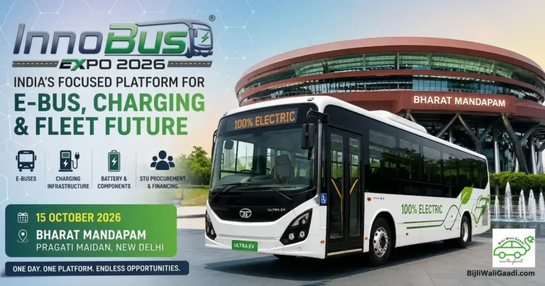 Electric bus showcased at Bharat Mandapam ahead of InnoBus Expo 2026