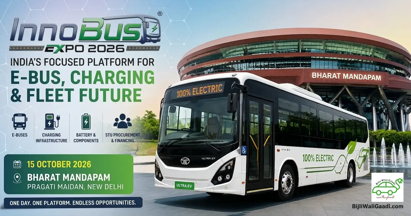 Electric bus showcased at Bharat Mandapam ahead of InnoBus Expo 2026