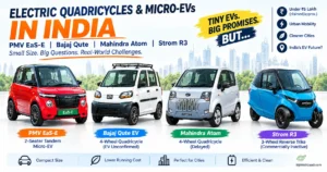 Electric Quadricycles & Micro-EVs in India: PMV EaS-E, Bajaj Qute, Mahindra Atom & Strom R3