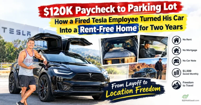 Former Tesla employee Nico Murillo beside his Tesla Model X, which he uses as a full-time home after leaving his Tesla job