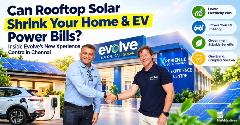 Jonty Rhodes and Evolve Energy Group founder Rajesh V. Shah at the Evolve Solar Xperience Centre launch in Chennai, highlighting rooftop solar and electric vehicle charging savings.