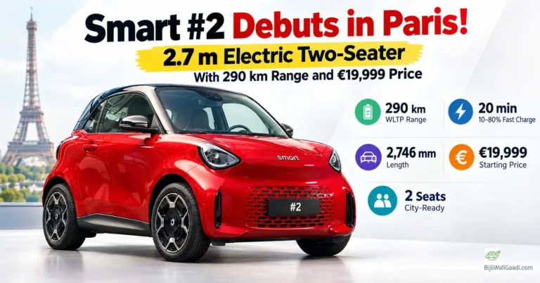 Red Smart #2 electric two-seater unveiled in Paris with 290 km WLTP range target and €19,999 European starting price.