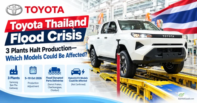 Toyota pickup truck inside a Thailand assembly plant as Toyota pauses production at three factories after flood-related parts disruptions